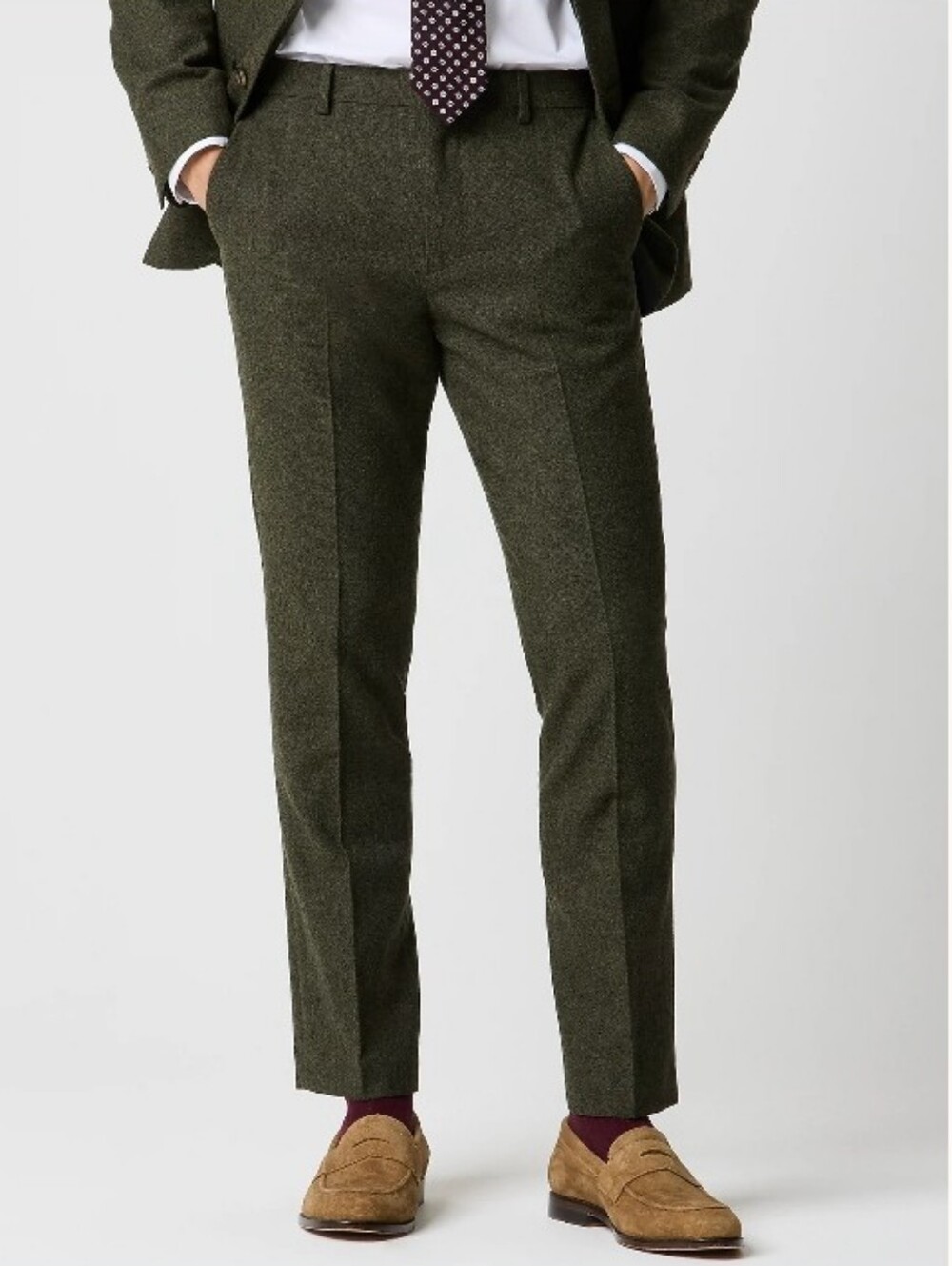 Slim-Fit Thompson Suit Pant in Donegal Wool Blend - Olive Herringbone